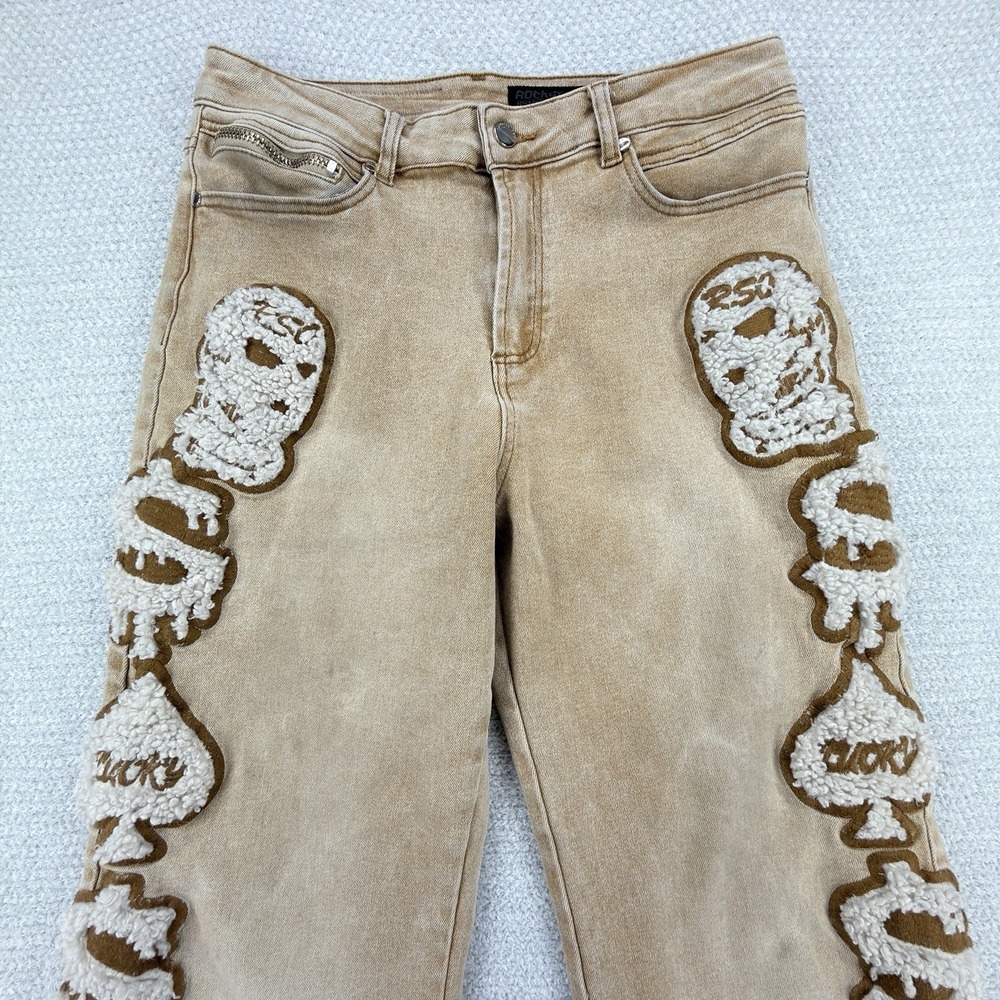 Rockstar Original Francis Jeans Mens 30x31 Brown Baggy Patchwork Streetwear